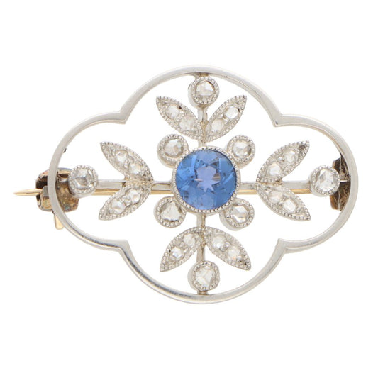 Art Deco Sapphire and Diamond Floral Brooch