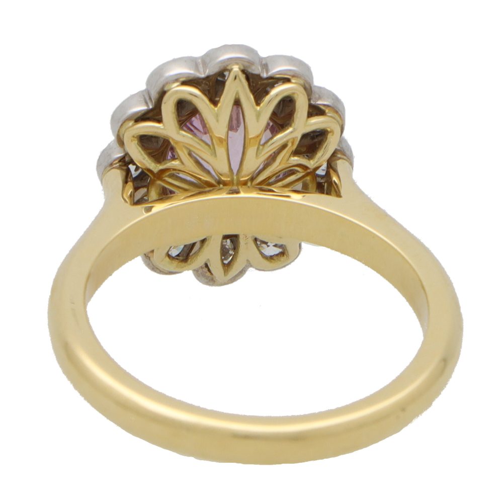 2.59ct Oval Cut Pink Sapphire and Diamond Floral Cluster Ring