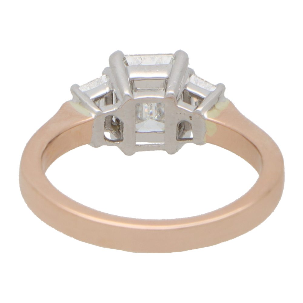 Emerald Cut and Trapezoid Diamond Three Stone Ring, 1.76ct