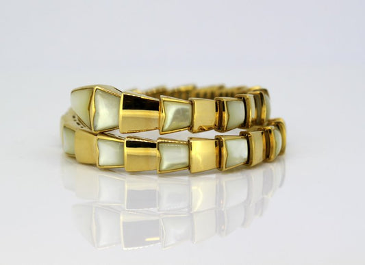Bvlgari Serpenti Mother of pearl Yellow Gold Wrap Snake Bracelet