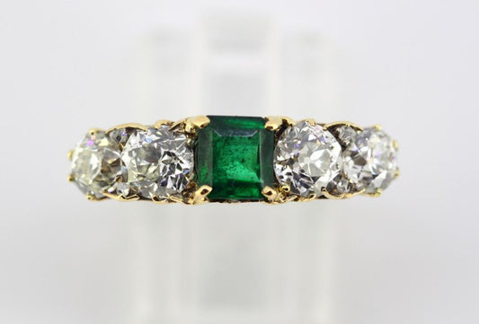 Vintage Emerald and Diamond Five Stone Ring