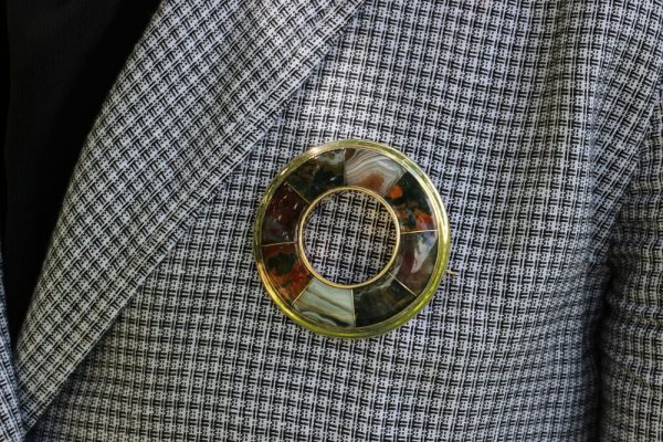 Antique Victorian 18ct Scottish Agate Round Brooch and Pendant , Circa 1870's