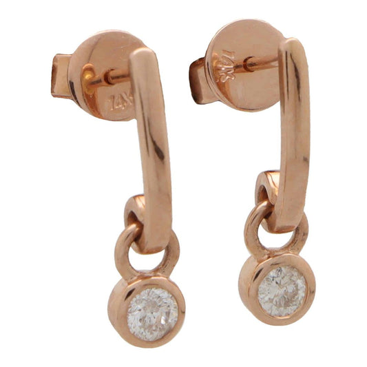 Diamond Solitaire Drop Half Hoop Earrings in Rose Gold