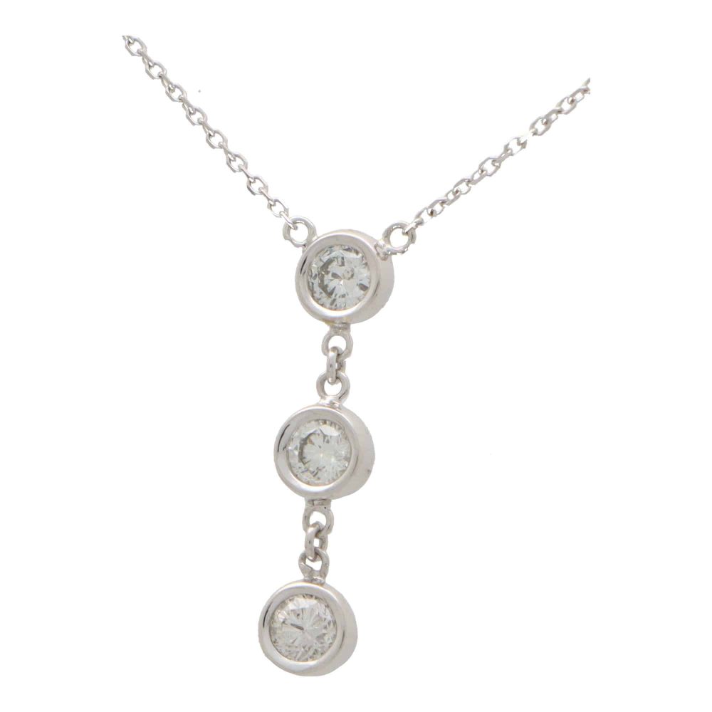 Triple Diamond Drop Pendant in White Gold