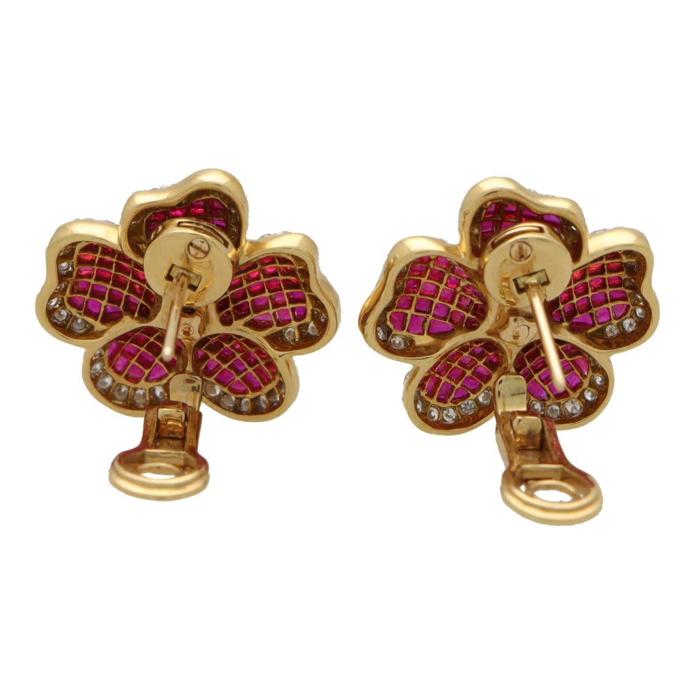 14.38ct Ruby and Diamond Floral Motif Cluster Earrings