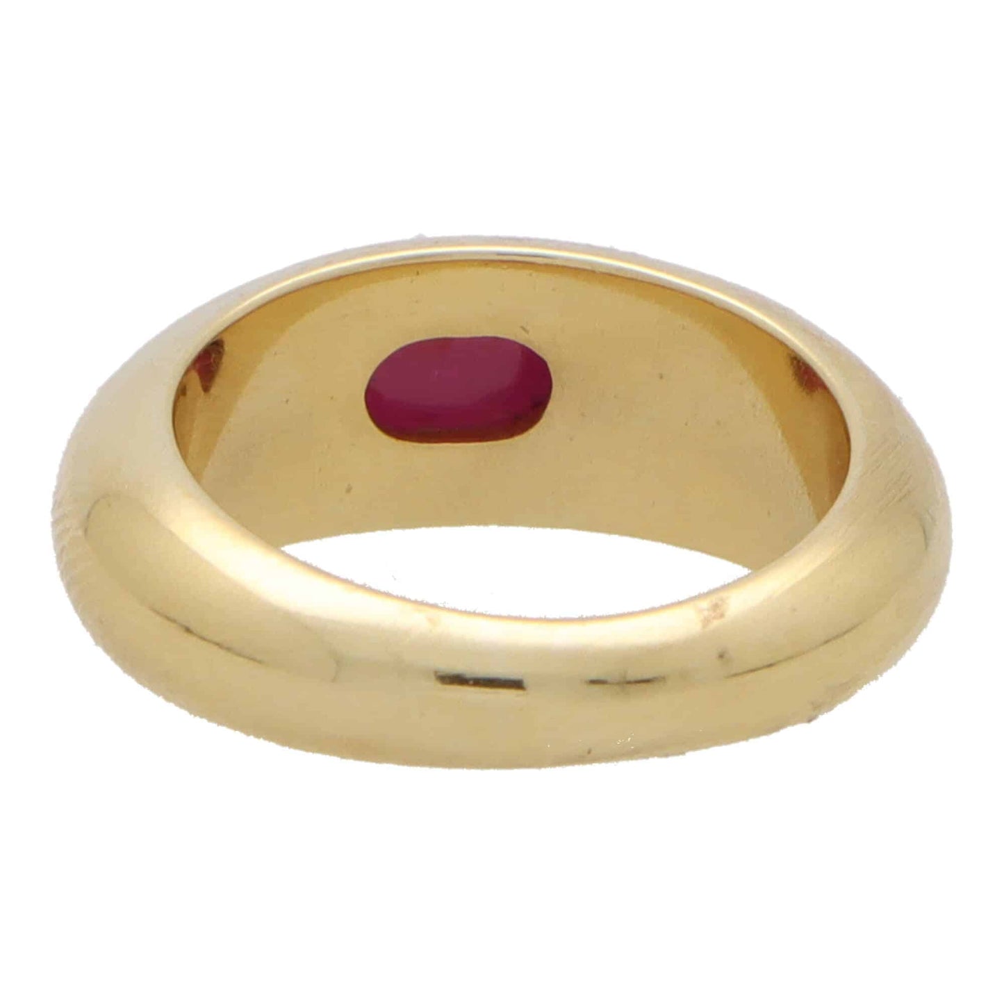 Vintage cabochon ruby gypsy set chunky ring in yellow gold.