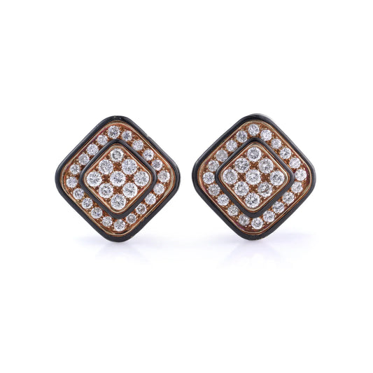 Vintage 18 Carat Gold Black Enamel And Diamond Clip-On Earrings