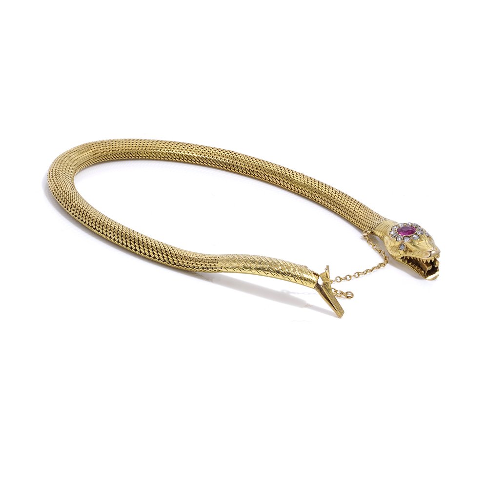 Antique Swedish gold bracelet with a ruby and diamonds.
