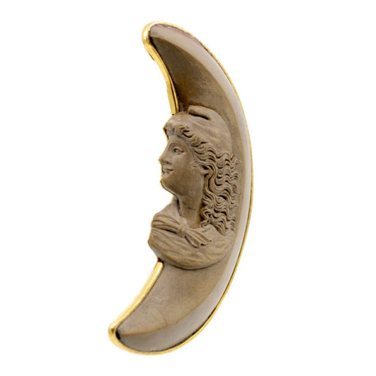 Man in the Moon' Antique Lava Rock Brooch