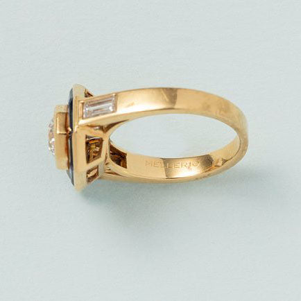 Mellario 0.50ct Diamond and Sapphire Octagonal Cluster Target Engagement Ring in 18ct yellow gold