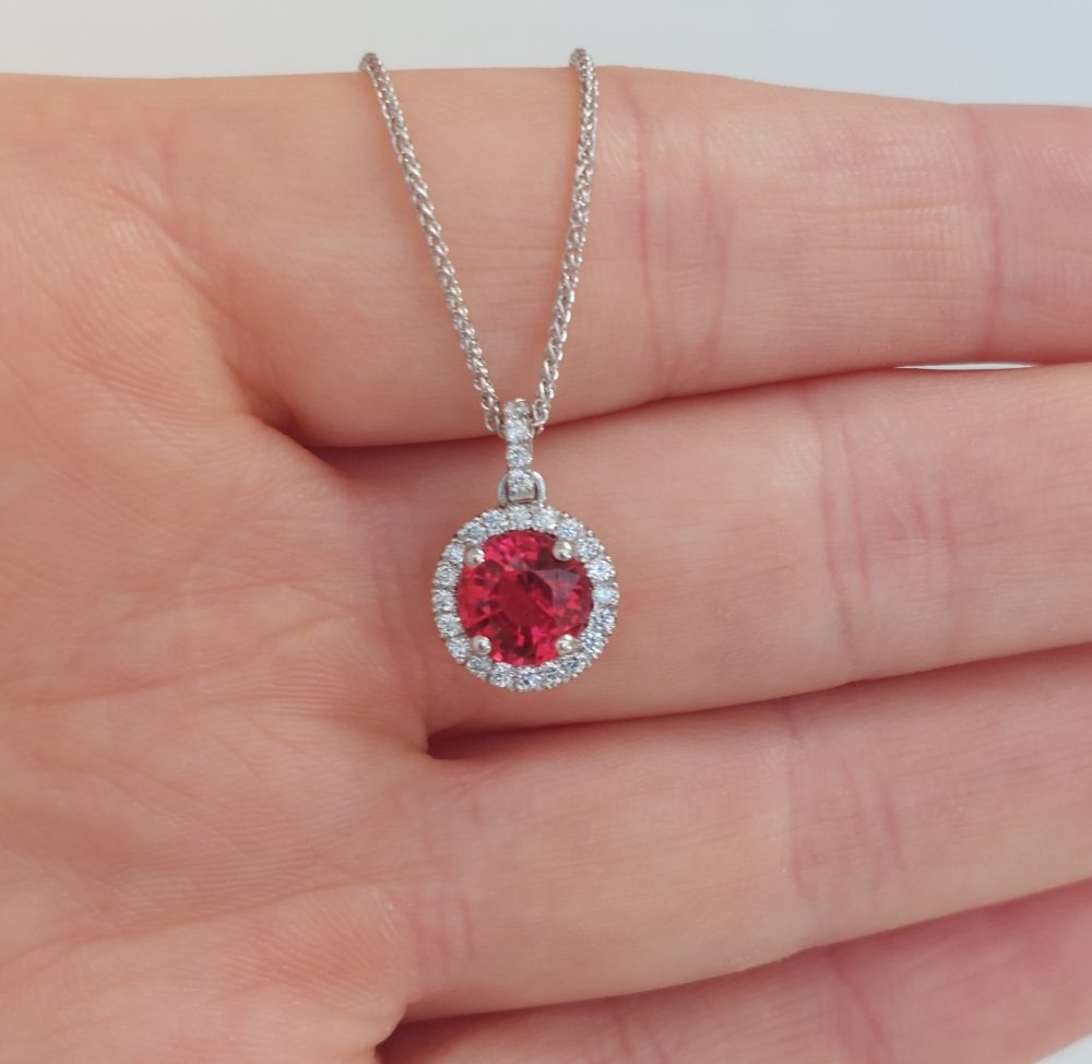 Modern 1.63ct Red Spinel and Diamond Pendant Necklace
