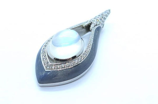 Modern 11.20ct Moonstone and Diamond Enamel Pendant