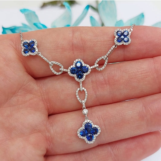 Modern 2.11ct Sapphire and Diamond Pendant Necklace