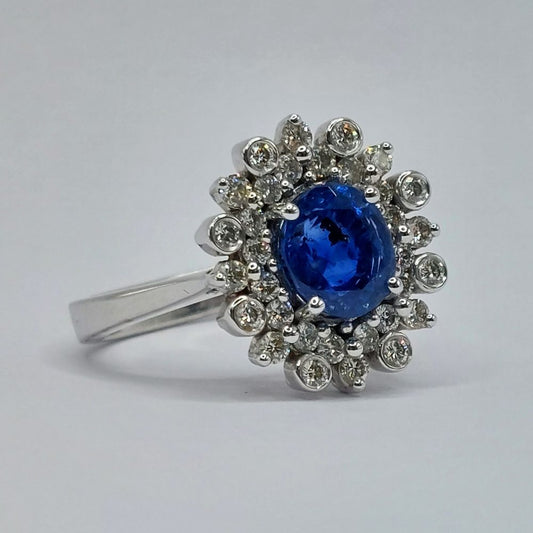 Modern 2ct Sapphire and Diamond Cluster Ring