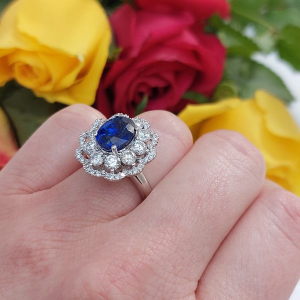 Modern 3.65ct Sapphire and Diamond Cluster Ring ~ Convertible to Pendant