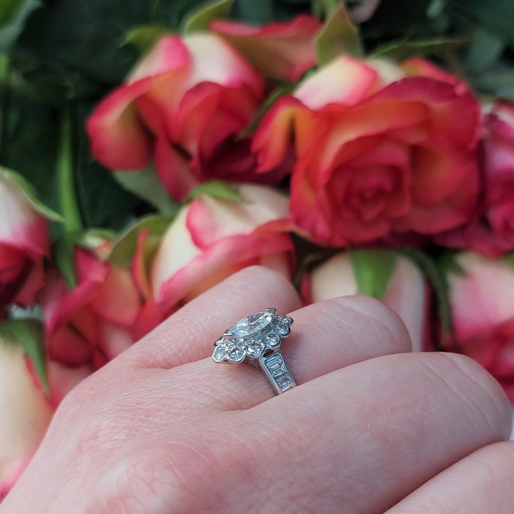 Modern 1ct Marquise Cut Diamond Cluster Ring