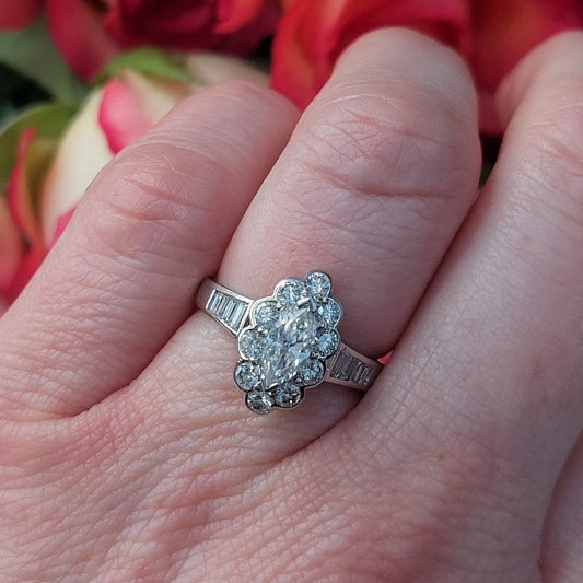 Modern 1ct Marquise Cut Diamond Cluster Ring