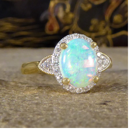 Modern Opal and Diamond Cluster Ring