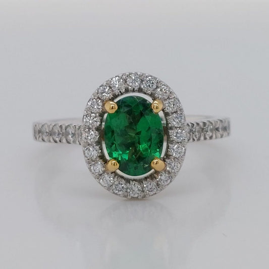 Modern Tsavorite Garnet and Diamond Cluster Ring