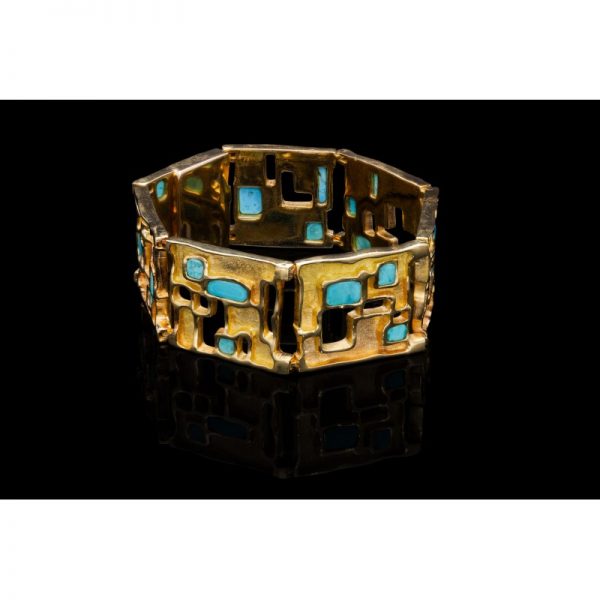 Modernist Turquoise and 18ct Gold Bracelet