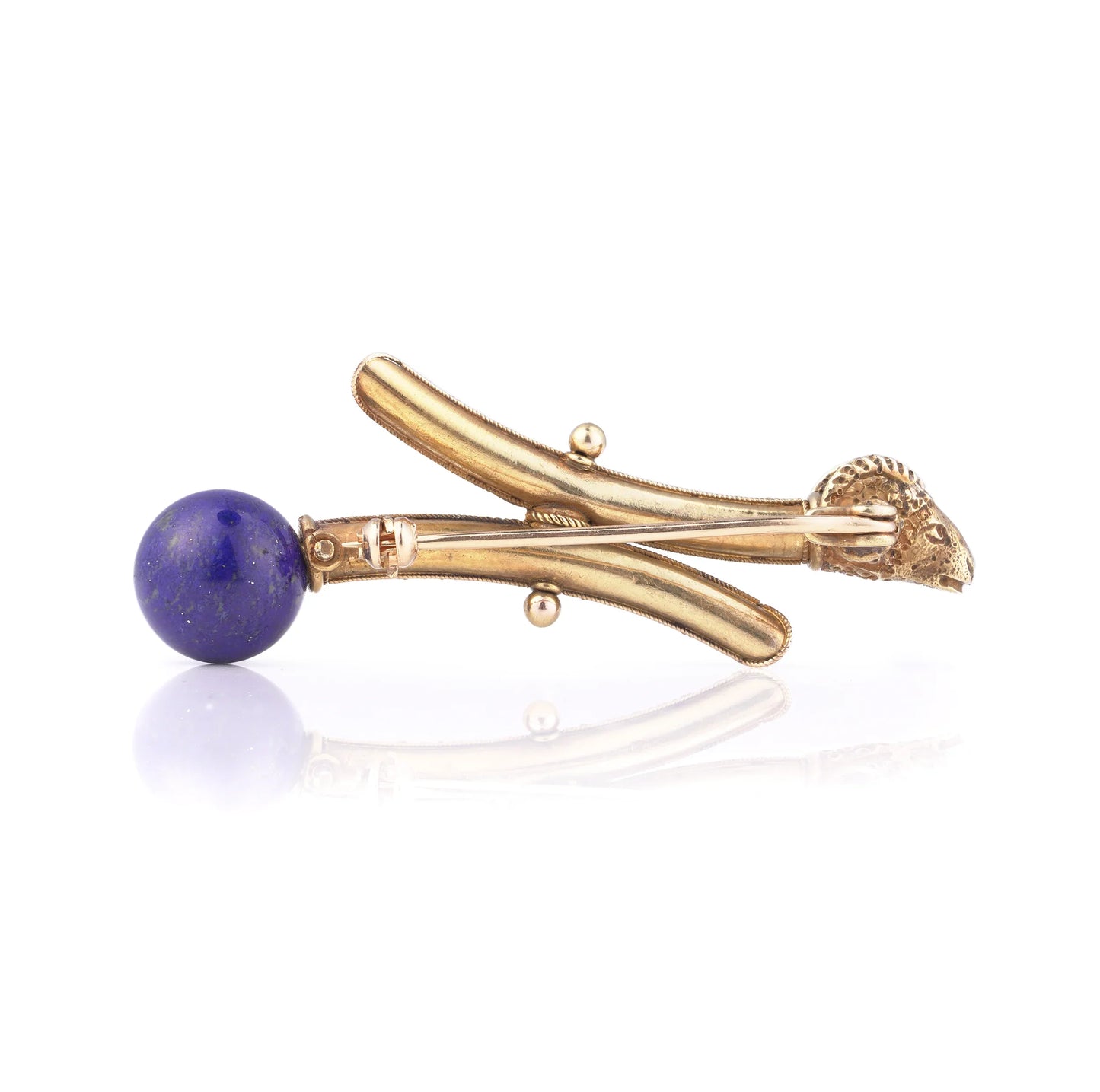 Victorian 18 Carat Gold Ram’s Head Lapis Lazuli Brooch