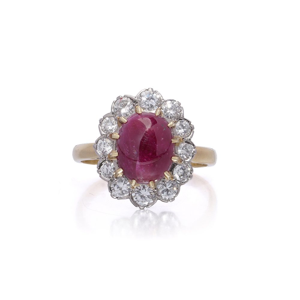 18 Carat Yellow And White Gold Ring With 5.25 Carat Natural Ruby And Diamonds