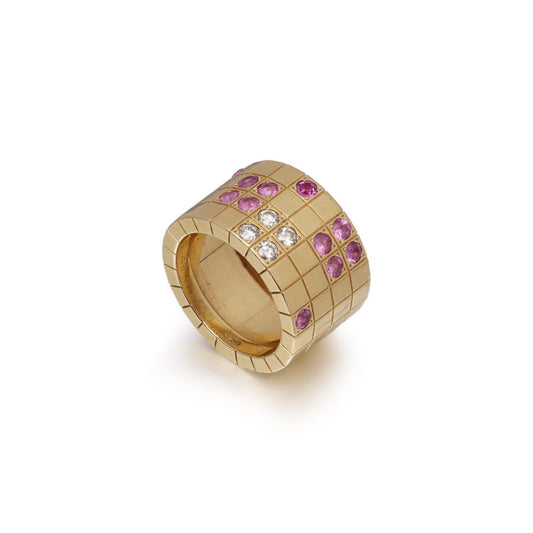 Vintage Cartier Lanieres 18 Carat Yellow Gold Diamond And Pink Sapphire Ring