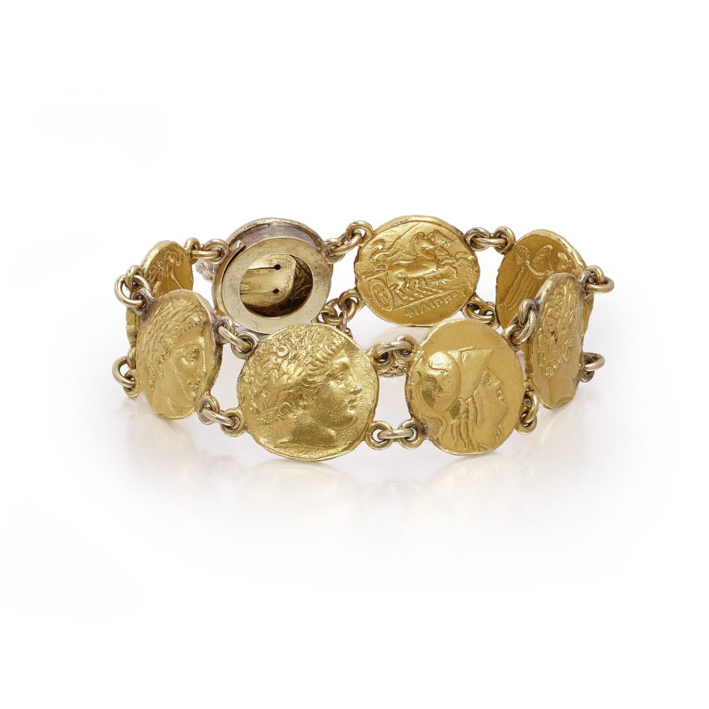 Ancient-Style Coin Link Bracelet In 24 Carat Yellow Gold