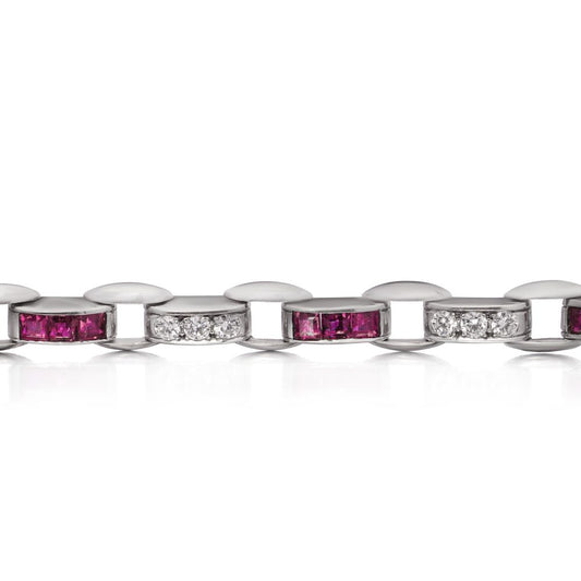 Cartier Vintage Diamond And Ruby Bracelet In Platinum