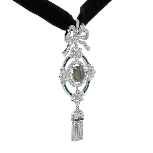 Black Opal Emerald Sapphire and Diamond Choker Necklace
