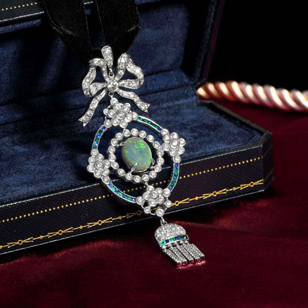 Black Opal Emerald Sapphire and Diamond Choker Necklace