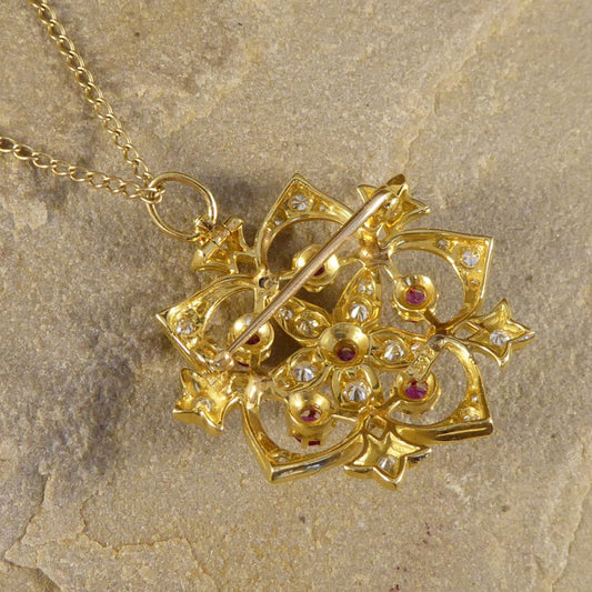 Vintage Ruby & Diamond Flower Detail Pendant