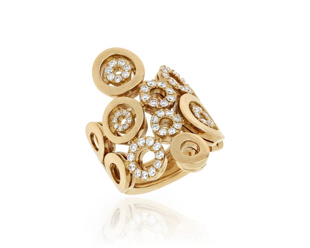 Diamond Set Circular Design Dress Ring, Yellow Gold