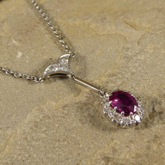 Antique Edwardian 1.50ct Oval Cut Ruby and Diamond Cluster Drop Pendant