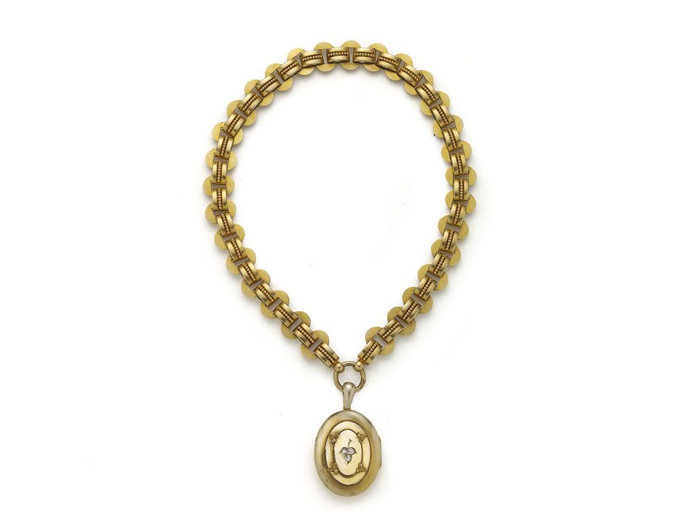 Victorian Diamond Gold Collar Necklace and Locket