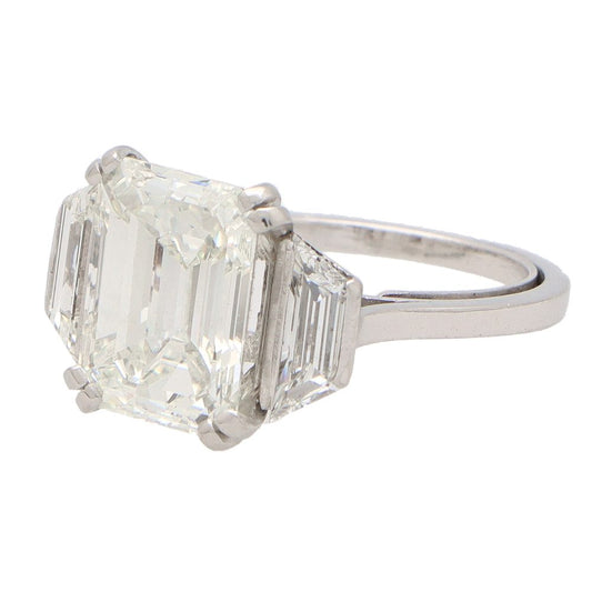 GIA Certified 4.93 Carat Emerald Cut Diamond Ring In Platinum
