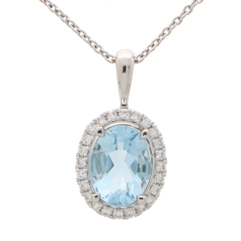 Aquamarine And Diamond Cluster Pendant In 18 Carat White Gold