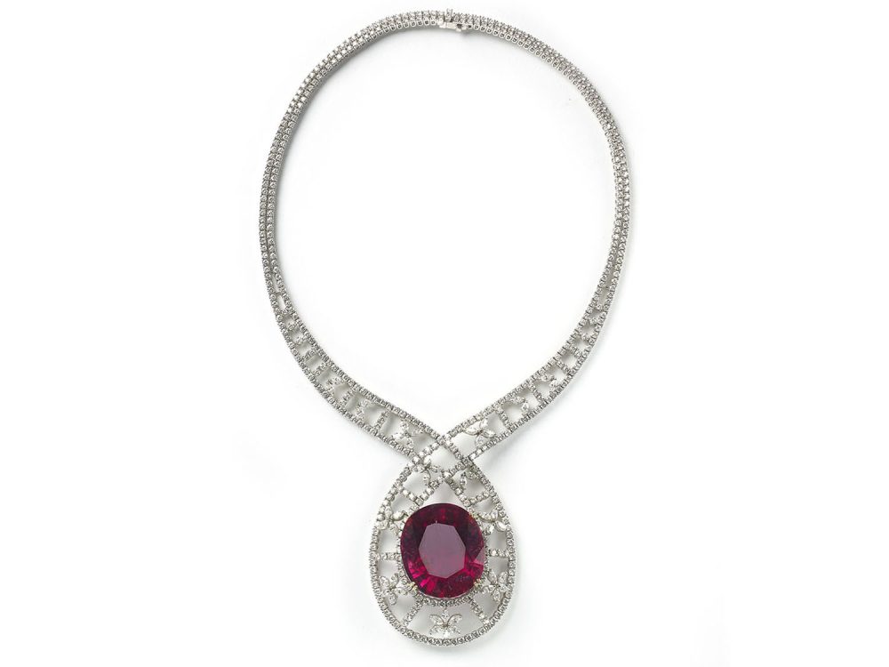 Vintage Pink Tourmaline & Diamond Necklace