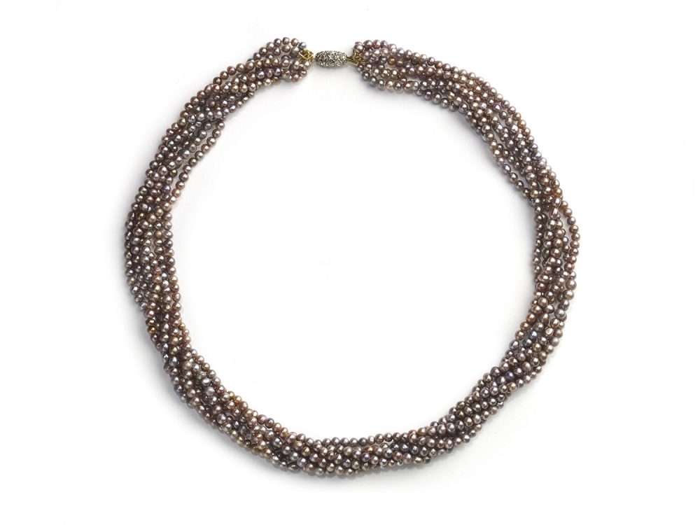 Vintage Multi Row Natural Grey Pearl Necklace