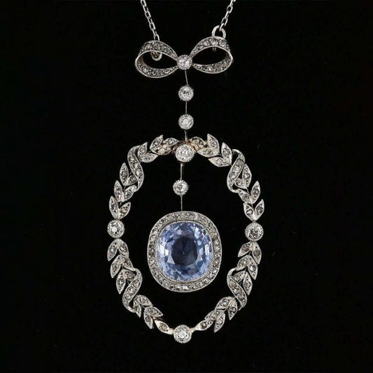 Antique Victorian 5.35ct No Treatment Cushion Cut Ceylon Sapphire and Diamond Pendant