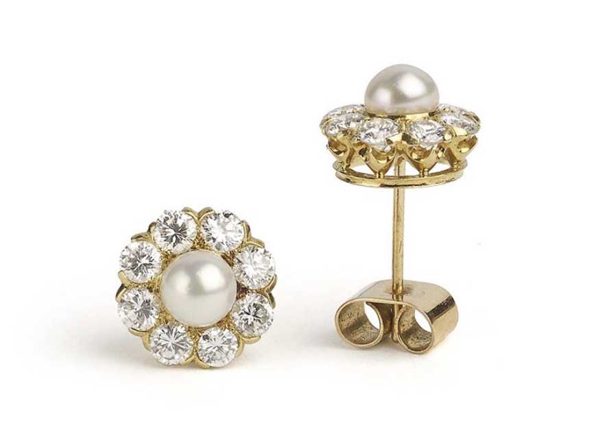 Natural pearl and diamond cluster earrings 4.5mm Jewellery Discovery