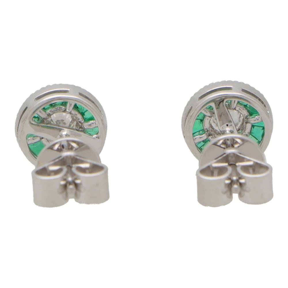 Emerald and Diamond Target Cluster Stud Earrings