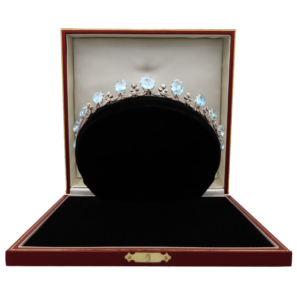 Antique Art Deco Aquamarine and Diamond Convertible Tiara Necklace