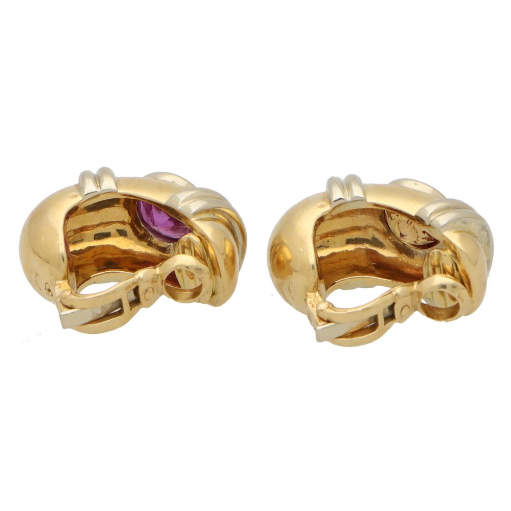 Vintage Poiray Pink and Orange Sapphire Clip On Earrings