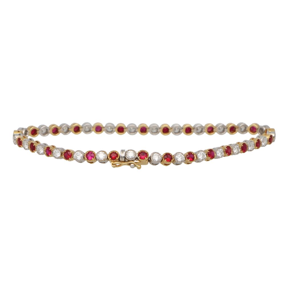 Contemporary Ruby and Diamond Line Tennis Bracelet