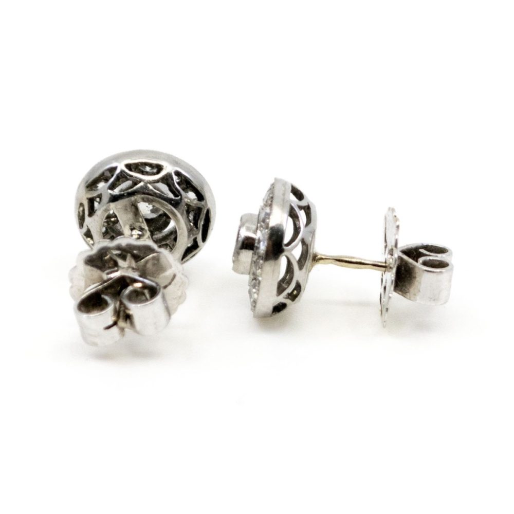 Vintage Platinum Old European Cut Diamond Cluster Stud Earrings, 0.90 Carat