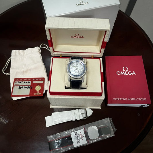 Omega Aquarella Sapphire and Diamond Watch, Box and Papers