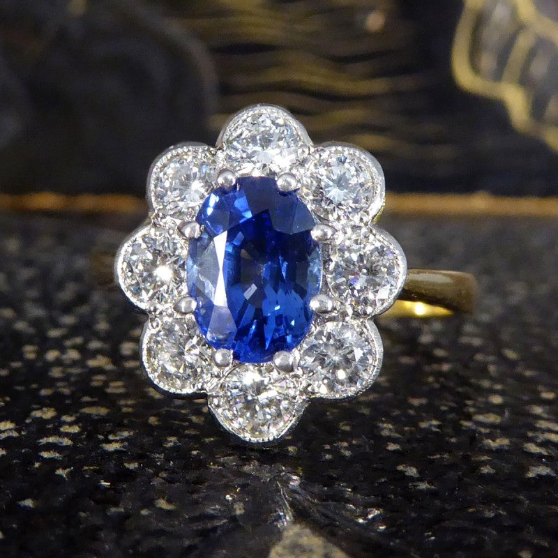 Oval 1.75ct Sapphire and Diamond Cluster Ring