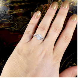 Oval Cut Diamond Cluster Ring with Diamond Set Split Shoulders