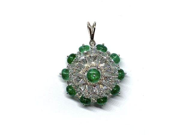 Emerald and Diamond Cluster Pendant, 7.88 carat total